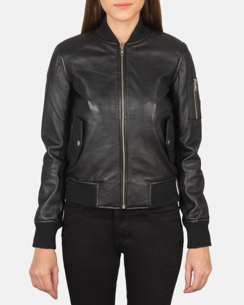 Vesper Black Leather Bomber Jacket